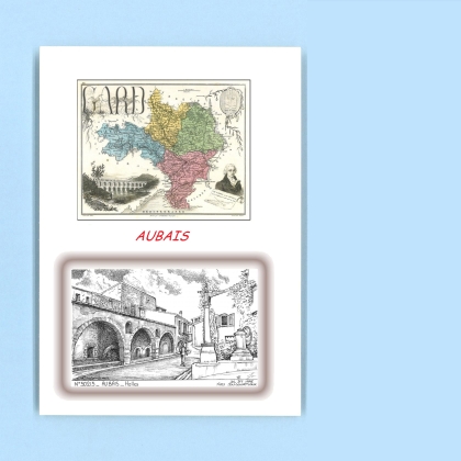 Cartes Postales impression Noir avec dpartement sur la ville de AUBAIS Titre : halles