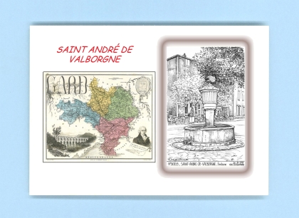 Cartes Postales impression Noir avec dpartement sur la ville de ST ANDRE DE VALBORGNE Titre : fontaine