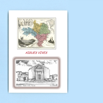 Cartes Postales impression Noir avec dpartement sur la ville de AIGUES VIVES Titre : temple
