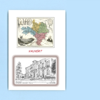 Cartes Postales impression Noir avec dpartement sur la ville de VAUVERT Titre : mairie