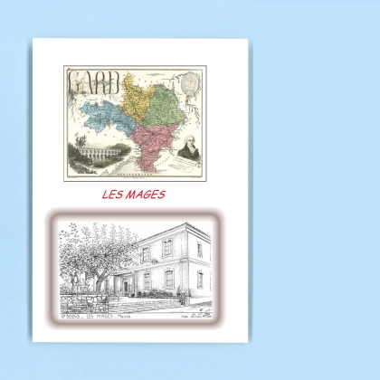 Cartes Postales impression Noir avec dpartement sur la ville de LES MAGES Titre : mairie