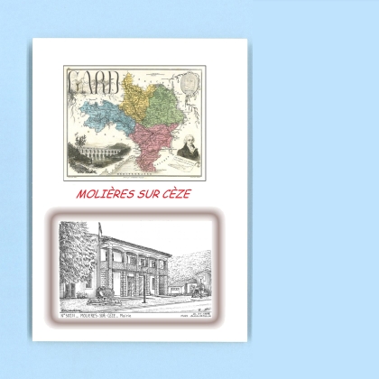 Cartes Postales impression Noir avec dpartement sur la ville de MOLIERES SUR CEZE Titre : mairie