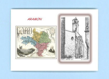 Cartes Postales impression Noir avec dpartement sur la ville de ARAMON Titre : eglise