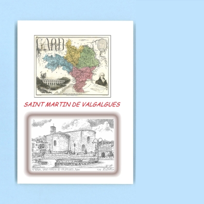 Cartes Postales impression Noir avec dpartement sur la ville de ST MARTIN DE VALGALGUES Titre : eglise