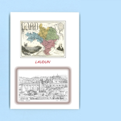 Cartes Postales impression Noir avec dpartement sur la ville de LAUDUN Titre : vue