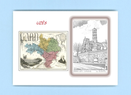 Cartes Postales impression Noir avec dpartement sur la ville de UZES Titre : cathedrale
