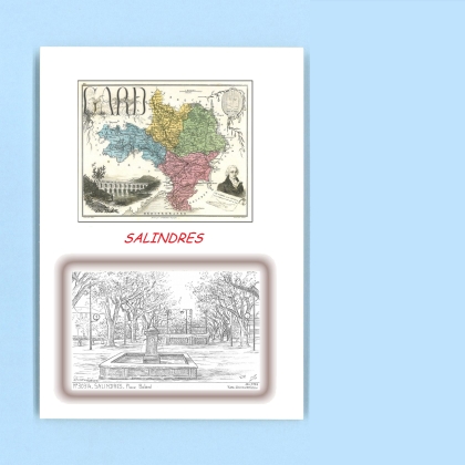Cartes Postales impression Noir avec dpartement sur la ville de SALINDRES Titre : place balard