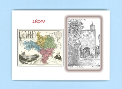 Cartes Postales impression Noir avec dpartement sur la ville de LEZAN Titre : horloge