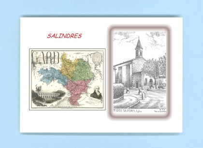 Cartes Postales impression Noir avec dpartement sur la ville de SALINDRES Titre : eglise