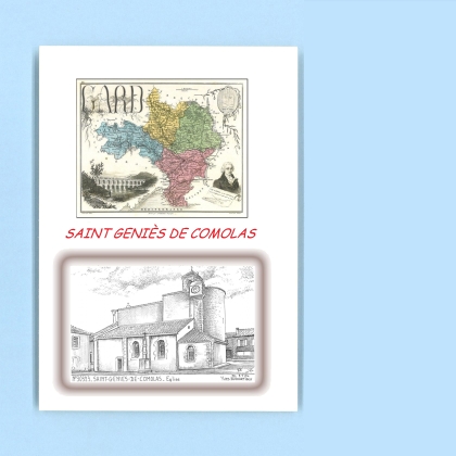 Cartes Postales impression Noir avec dpartement sur la ville de ST GENIES DE COMOLAS Titre : eglise