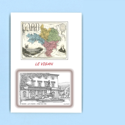 Cartes Postales impression Noir avec dpartement sur la ville de LE VIGAN Titre : hotel de ville
