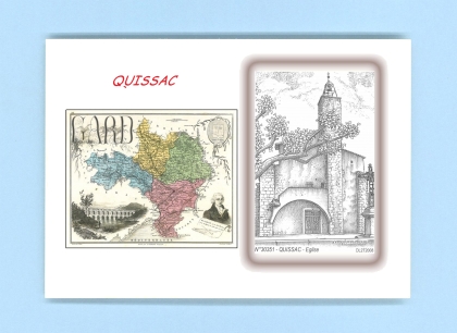 Cartes Postales impression Noir avec dpartement sur la ville de QUISSAC Titre : eglise