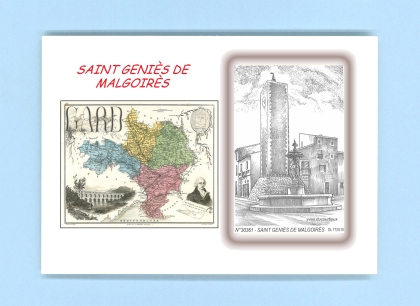 Cartes Postales impression Noir avec dpartement sur la ville de ST GENIES DE MALGOIRES Titre : fontaine et horloge