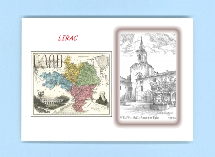 Cartes Postales impression Noir avec dpartement sur la ville de LIRAC Titre : fontaine et eglise