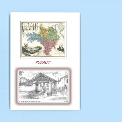 Cartes Postales impression Noir avec dpartement sur la ville de PUJAUT Titre : fontaine et lavoir