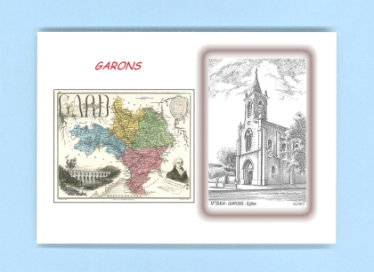 Cartes Postales impression Noir avec dpartement sur la ville de GARONS Titre : eglise