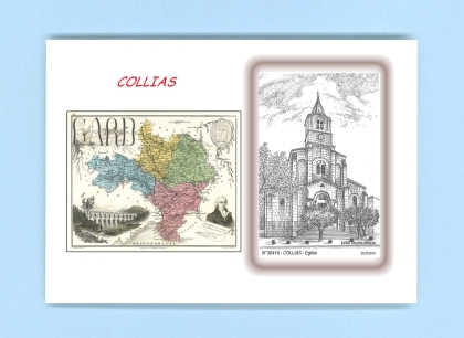 Cartes Postales impression Noir avec dpartement sur la ville de COLLIAS Titre : eglise