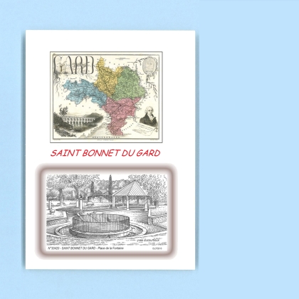Cartes Postales impression Noir avec dpartement sur la ville de ST BONNET DU GARD Titre : place de la fontaine