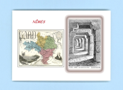 Cartes Postales impression Noir avec dpartement sur la ville de NIMES Titre : une galerie des arenes