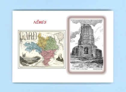 Cartes Postales impression Noir avec dpartement sur la ville de NIMES Titre : la tour magne