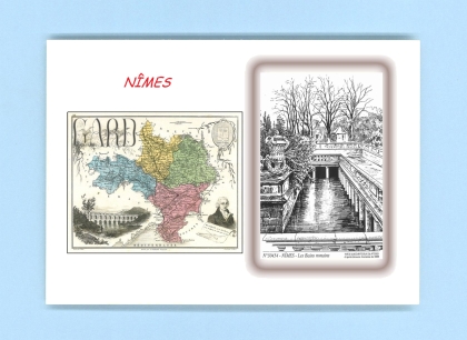 Cartes Postales impression Noir avec dpartement sur la ville de NIMES Titre : les bains romains