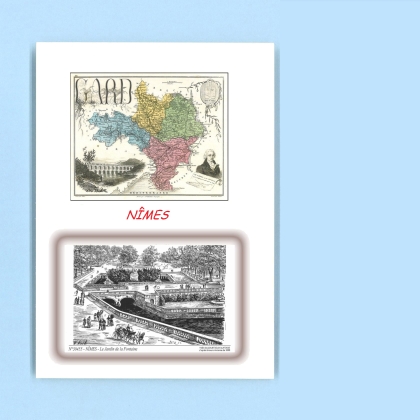Cartes Postales impression Noir avec dpartement sur la ville de NIMES Titre : le jardin de la fontaine
