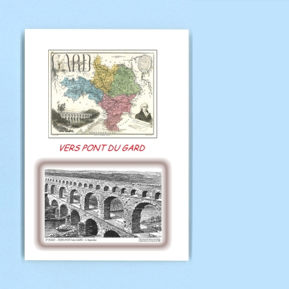 Cartes Postales impression Noir avec dpartement sur la ville de VERS PONT DU GARD Titre : l aqueduc