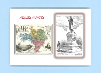 Cartes Postales impression Noir avec dpartement sur la ville de AIGUES MORTES Titre : statue de st louis