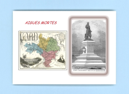 Cartes Postales impression Noir avec dpartement sur la ville de AIGUES MORTES Titre : statue de st louis