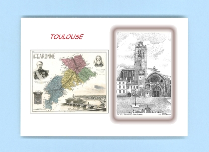 Cartes Postales impression Noir avec dpartement sur la ville de TOULOUSE Titre : st etienne