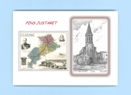 Cartes Postales impression Noir avec dpartement sur la ville de PINS JUSTARET Titre : eglise