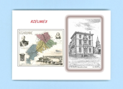 Cartes Postales impression Noir avec dpartement sur la ville de RIEUMES Titre : hotel de ville et clocher