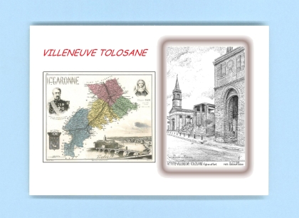 Cartes Postales impression Noir avec dpartement sur la ville de VILLENEUVE TOLOSANE Titre : eglise et fort