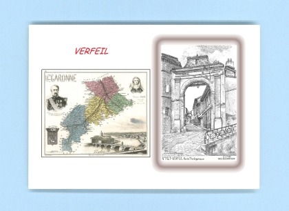 Cartes Postales impression Noir avec dpartement sur la ville de VERFEIL Titre : porte tholozenque