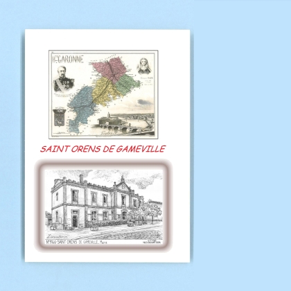 Cartes Postales impression Noir avec dpartement sur la ville de ST ORENS DE GAMEVILLE Titre : mairie