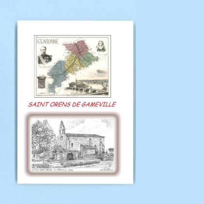 Cartes Postales impression Noir avec dpartement sur la ville de ST ORENS DE GAMEVILLE Titre : eglise