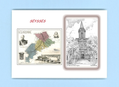 Cartes Postales impression Noir avec dpartement sur la ville de SEYSSES Titre : eglise