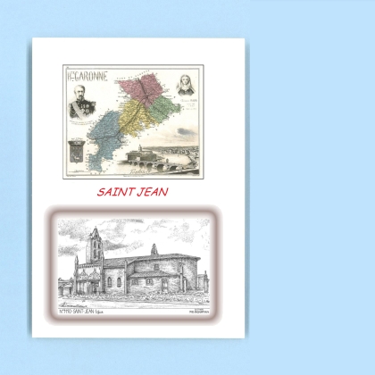 Cartes Postales impression Noir avec dpartement sur la ville de ST JEAN Titre : eglise