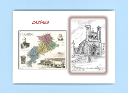 Cartes Postales impression Noir avec dpartement sur la ville de CAZERES Titre : eglise