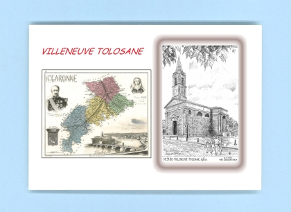 Cartes Postales impression Noir avec dpartement sur la ville de VILLENEUVE TOLOSANE Titre : eglise