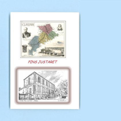 Cartes Postales impression Noir avec dpartement sur la ville de PINS JUSTARET Titre : chateau