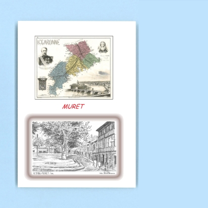 Cartes Postales impression Noir avec dpartement sur la ville de MURET Titre : vue