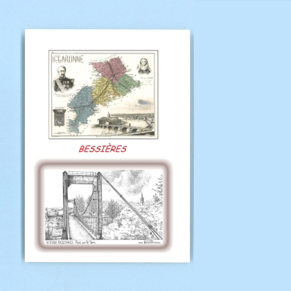 Cartes Postales impression Noir avec dpartement sur la ville de BESSIERES Titre : pont sur le tarn