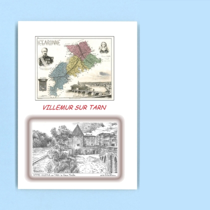 Cartes Postales impression Noir avec dpartement sur la ville de VILLEMUR SUR TARN Titre : vieux moulin