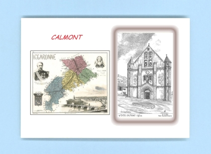 Cartes Postales impression Noir avec dpartement sur la ville de CALMONT Titre : eglise