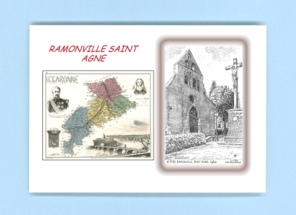 Cartes Postales impression Noir avec dpartement sur la ville de RAMONVILLE ST AGNE Titre : eglise