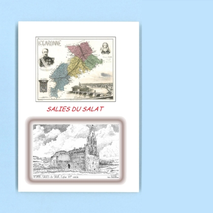 Cartes Postales impression Noir avec dpartement sur la ville de SALIES DU SALAT Titre : eglise XIIe siecle