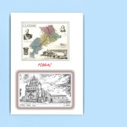 Cartes Postales impression Noir avec dpartement sur la ville de PIBRAC Titre : eglise
