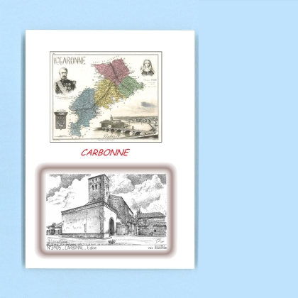 Cartes Postales impression Noir avec dpartement sur la ville de CARBONNE Titre : eglise