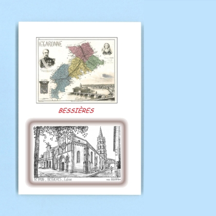 Cartes Postales impression Noir avec dpartement sur la ville de BESSIERES Titre : eglise
